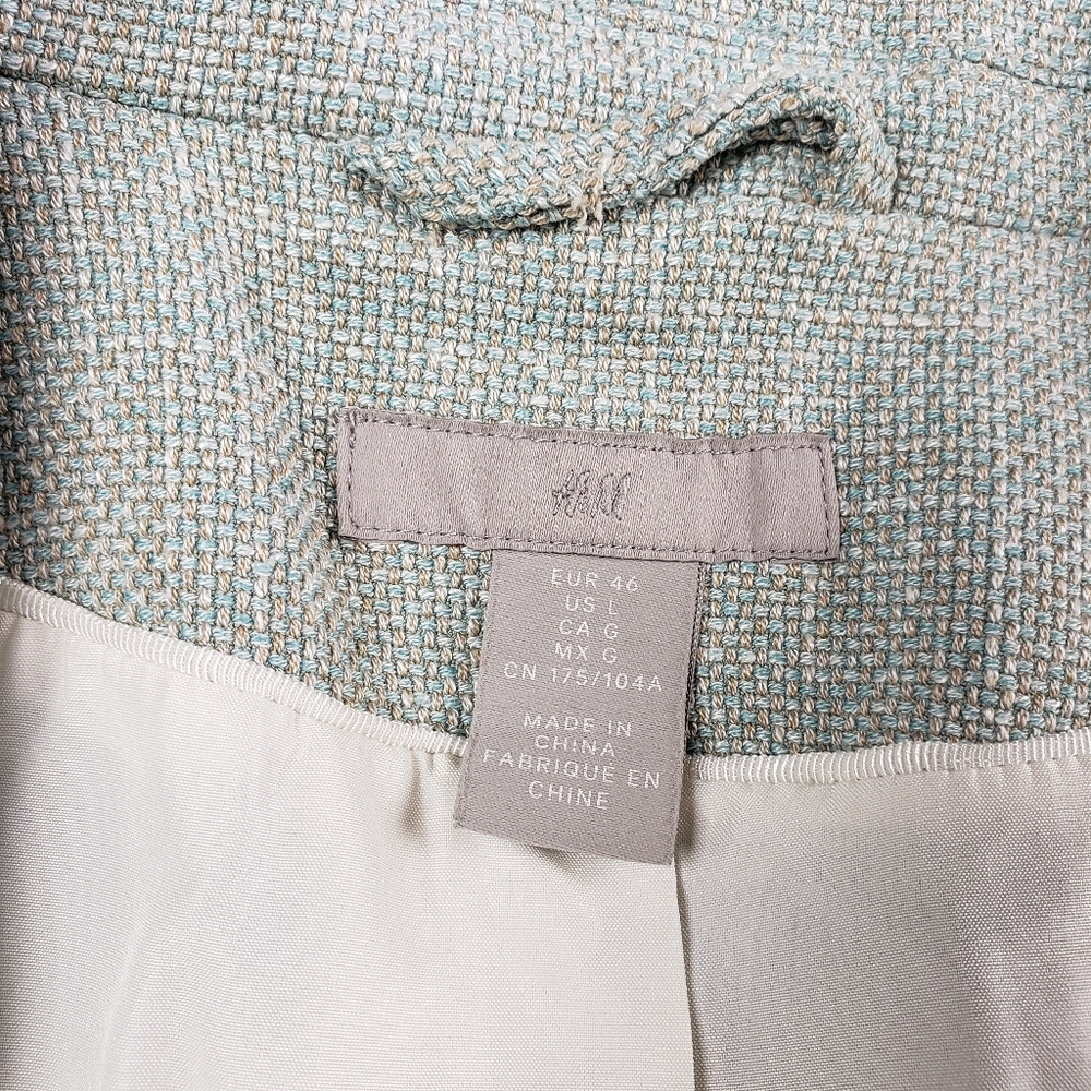 EUC✨ H&M women's large light green blue spring tweed blazer - Picture 2 of 12